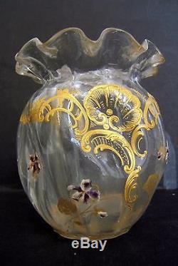 Vase Bourse Violette Cristal Emaille Et Dorure Montjoye Legras Galle Art Nouveau