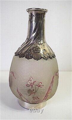 Vase Bouteille Carafe Art Nouveau métal argenté Verre décor iris 1900 jugendstil