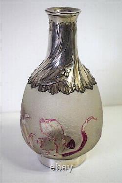 Vase Bouteille Carafe Art Nouveau métal argenté Verre décor iris 1900 jugendstil