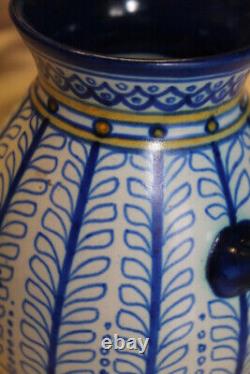 Vase CERAMIQUE bleu art nouveau AKA HOLLAND GOUDA ANCIEN ethnique decor marin