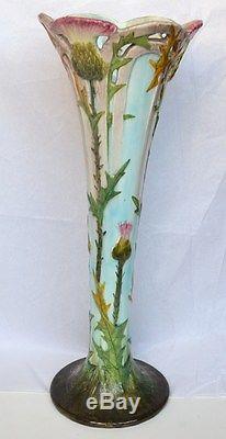 Vase Cornet en Barbotine Jean Massier Art Nouveau Décor aux Chardons 1900