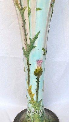 Vase Cornet en Barbotine Jean Massier Art Nouveau Décor aux Chardons 1900
