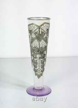 Vase Coupe Jugendstil Autriche Art Nouveau Verre Soufflé Métal Époque 1910