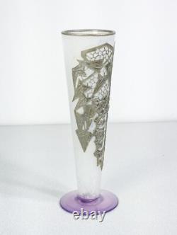 Vase Coupe Jugendstil Autriche Art Nouveau Verre Soufflé Métal Époque 1910
