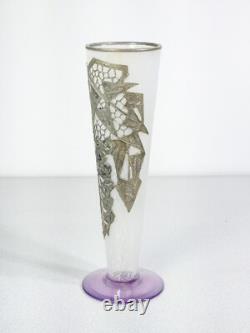 Vase Coupe Jugendstil Autriche Art Nouveau Verre Soufflé Métal Époque 1910