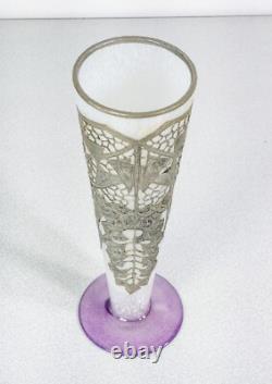 Vase Coupe Jugendstil Autriche Art Nouveau Verre Soufflé Métal Époque 1910