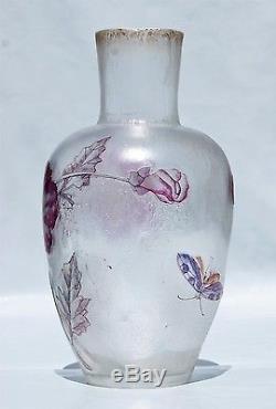 Vase Cristallerie de Pantin De Vez Legras Verre Gravé émaillé Art Nouveau