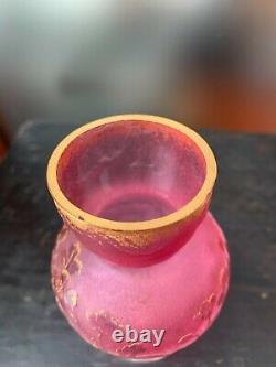 Vase Daum Nancy en pâte de verre gravée à l'acide / monture Argent Art Nouveau