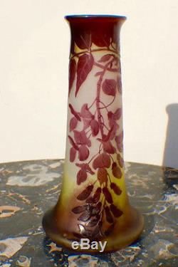 Vase Emile Gallé Pate de Verre Gravé Epoque Art Nouveau Glycines Violettes
