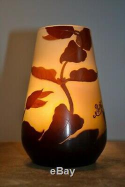 Vase Emile Gallé art nouveau décor floral 17 cm