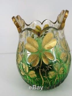 Vase En Cristal Taille Legras Montjoye Decors A La Feuille Or Art Nouveau C766