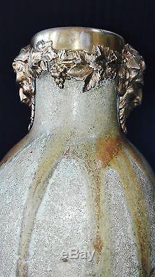 Vase En Grès Signecharles Grebermonture Argent Vermeil Style Art Nouveau