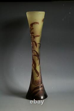 Vase En Verre Camée Ancien Art Nouveau Galle Gravé À L'acide