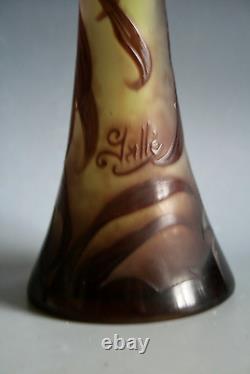 Vase En Verre Camée Ancien Art Nouveau Galle Gravé À L'acide
