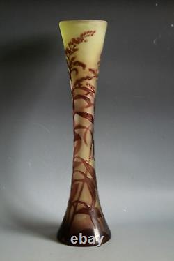 Vase En Verre Camée Ancien Art Nouveau Galle Gravé À L'acide