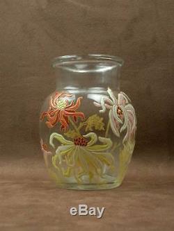 Vase En Verre Emaille Decor De Dahlias Art Nouveau Legras