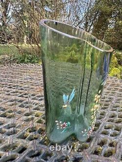 Vase En Verre Émaillé & Oiseau & Libellule & Fleurs & Art Nouveau & France