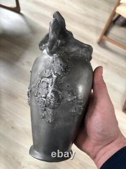 Vase Etain Femme style Art nouveau signé Rigual