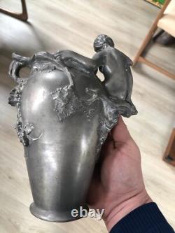 Vase Etain Femme style Art nouveau signé Rigual