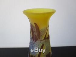 Vase GALLE Iris verre multicouche dégagé acide. Art nouveau. Pate de verre