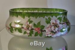 Vase Jardinière Art Nouveau cristal gravé acide fleurs émaillées Baccarat Legras