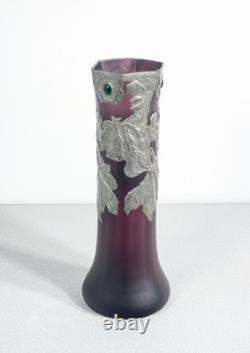 Vase Jugendstil Autriche Art Nouveau Verre Soufflé Métal Époque 1910