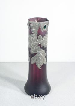 Vase Jugendstil Autriche Art Nouveau Verre Soufflé Métal Époque 1910