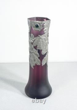 Vase Jugendstil Autriche Art Nouveau Verre Soufflé Métal Époque 1910