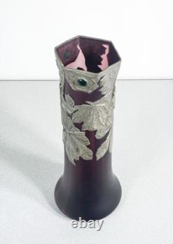 Vase Jugendstil Autriche Art Nouveau Verre Soufflé Métal Époque 1910