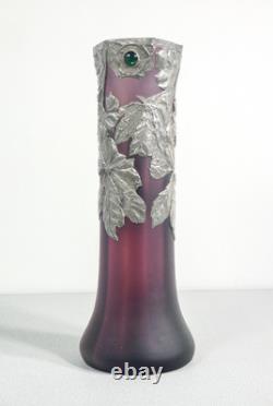 Vase Jugendstil Autriche Art Nouveau Verre Soufflé Métal Époque 1910