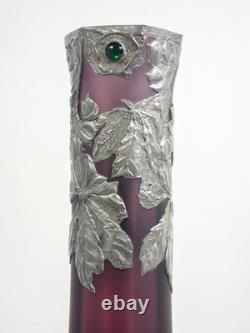Vase Jugendstil Autriche Art Nouveau Verre Soufflé Métal Époque 1910