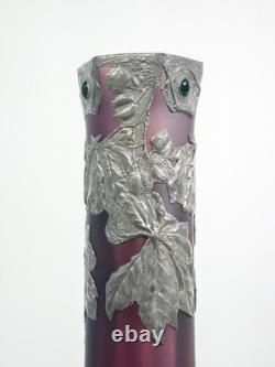 Vase Jugendstil Autriche Art Nouveau Verre Soufflé Métal Époque 1910