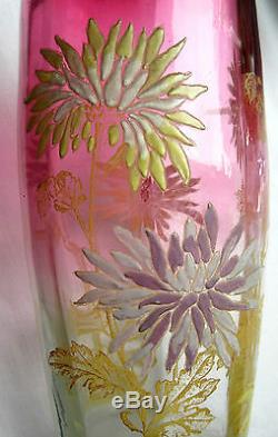 Vase LEGRAS Art Nouveau verre émaillé de TOKYOS, dégradé rouge modèle OLGA