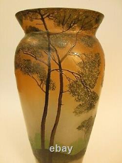 Vase Legras Art Nouveau 2.146 Kilos/verrerie Ancienne/paysage Lacustre