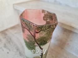 Vase Legras Toul, époque Art Nouveau, verre soufflé émaillé, paysage Lacustre