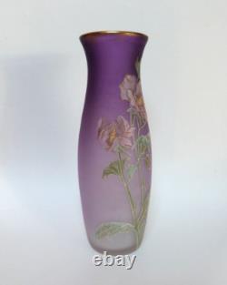 Vase Legras art nouveau rare modèle fleurs d'ibiscus émaillées