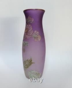 Vase Legras art nouveau rare modèle fleurs d'ibiscus émaillées