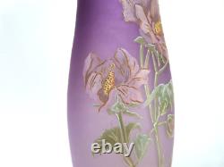 Vase Legras art nouveau rare modèle fleurs d'ibiscus émaillées