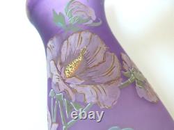 Vase Legras art nouveau rare modèle fleurs d'ibiscus émaillées