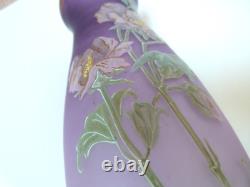 Vase Legras art nouveau rare modèle fleurs d'ibiscus émaillées