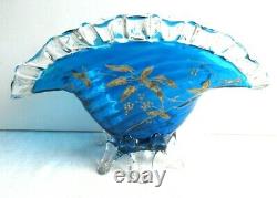 Vase Legras ou Auguste JEAN Art Nouveau verre bleu émaillé de fleurs à l'Or fin