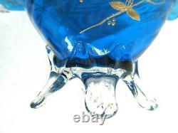 Vase Legras ou Auguste JEAN Art Nouveau verre bleu émaillé de fleurs à l'Or fin