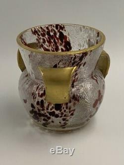 Vase Léveillé & Rousseau verre moucheté acide & or XIXe Antique Art Nouveau vase