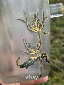 Vase Libellule & Chardons & Travail Français Verre Dégagé à l'Acide & Vers 1900