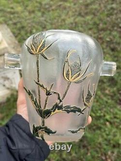 Vase Libellule & Chardons & Travail Français Verre Dégagé à l'Acide & Vers 1900
