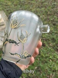 Vase Libellule & Chardons & Travail Français Verre Dégagé à l'Acide & Vers 1900