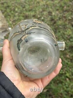Vase Libellule & Chardons & Travail Français Verre Dégagé à l'Acide & Vers 1900