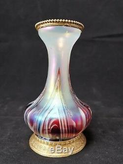 Vase Loetz art nouveau en verre irisé soufflé, bronze Iridescent glass vase