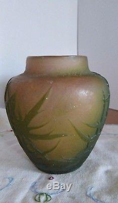 Vase Miniature Pate De Verre EMILE GALLE / Décor Aux Chardons Art Nouveau