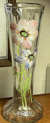 Vase Oignon En Verre Au Décors Floral Émaillé Art Nouveau